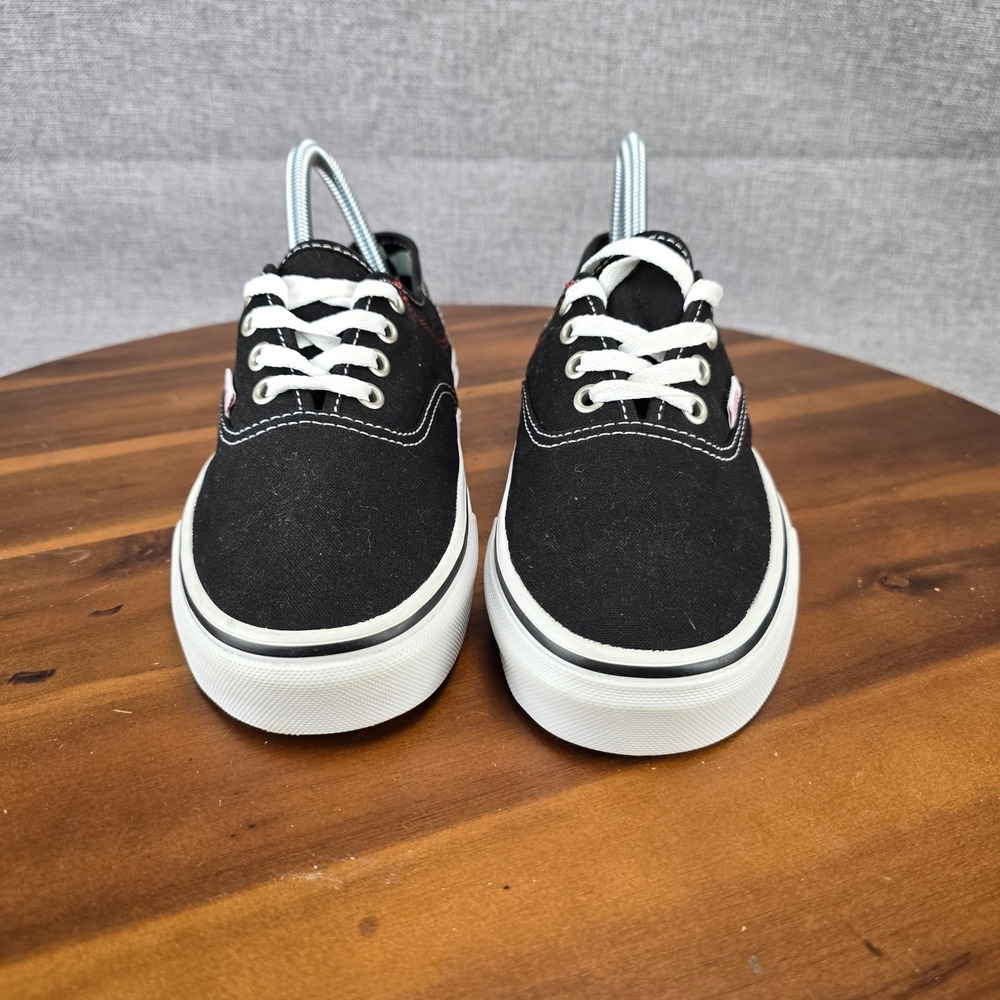 Vans‎ Authentic Black Canvas Low Top Sneakers Red Contrast Stitch Mens 5.5 / W 7 - Picture 14 of 15